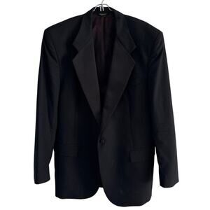 Pierre Balmain Black Tuxedo Jacket Vintage Made USA 44L Wool Satin Lapel 70s
